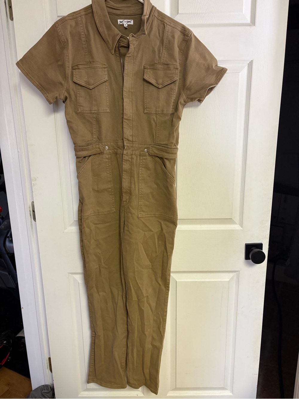 Good American Tan Short-Sleeve Utility Jumpsuit